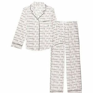 VICTORIA'S SECRET COTTON LONG PAJAMA SET SHIRT & PANTS PINK BLACK WHITE SZ L